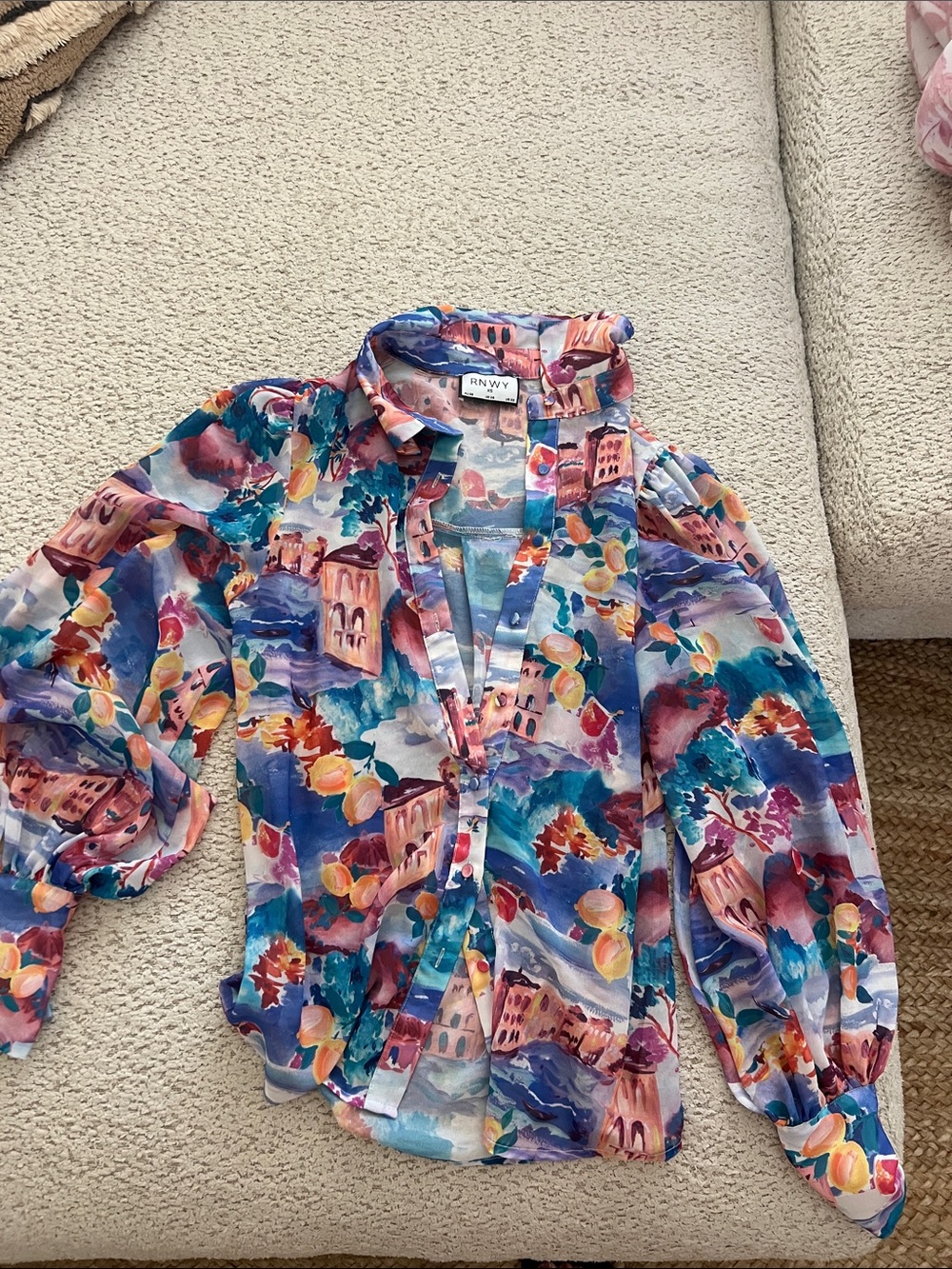 Colorful Watercolor amalfi Print Button-Front Top by Runaway